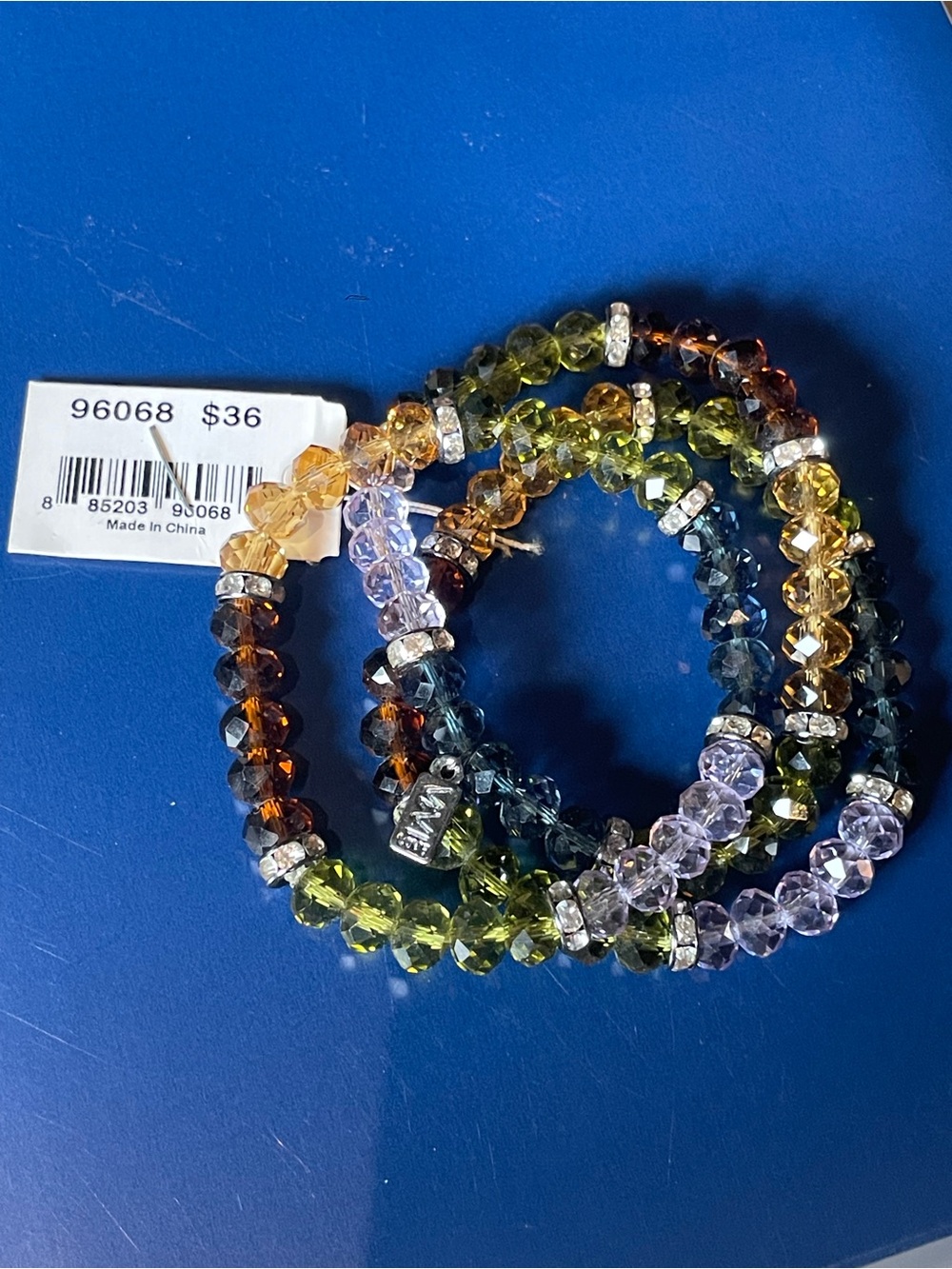 ViVI Multicolored Faceted Bead Stretch Bracelet Set - Green, Purple, Amber, Blue